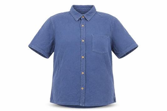 Front view of Zara women’s blue cotton basic button-up, size UK 10, collared