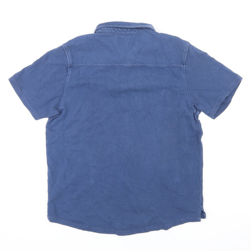 Zara Womens Blue Cotton Basic Button-Up Size 10 Collared