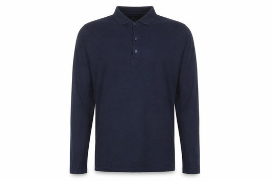 Front view of ASOS men’s blue cotton polo, size XS, collared button