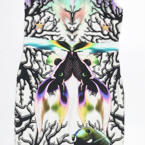 Just Cavalli Womens Multicoloured Geometric Viscose A-Line Size 20 Round Neck Zip
