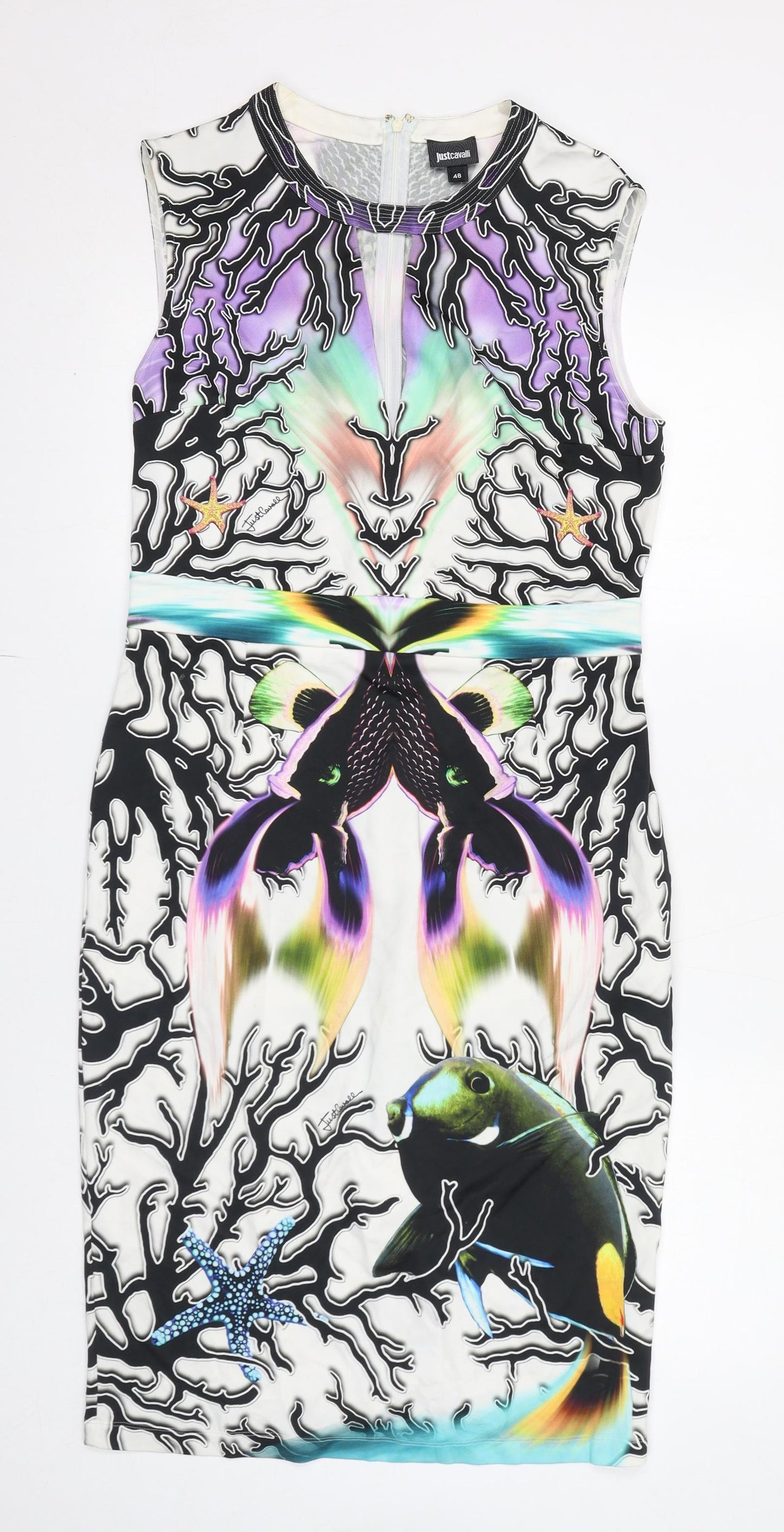 Just Cavalli Womens Multicoloured Geometric Viscose A-Line Size 20 Round Neck Zip