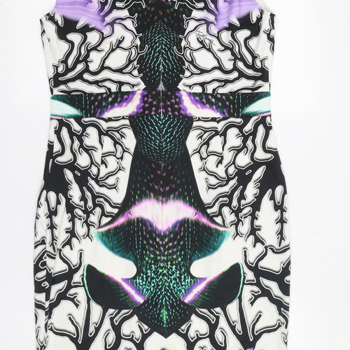 Just Cavalli Womens Multicoloured Geometric Viscose A-Line Size 20 Round Neck Zip