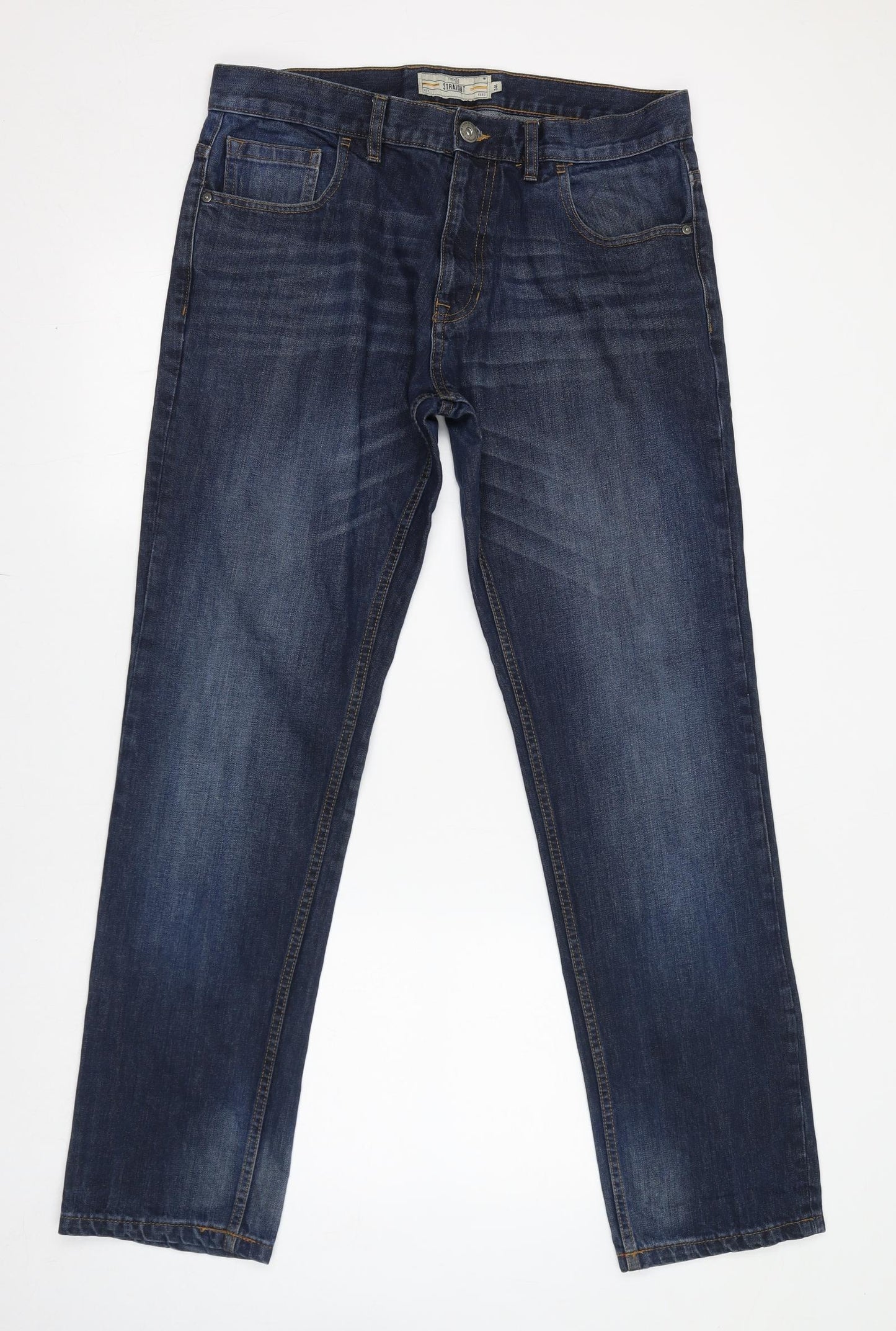 NEXT Mens Blue Cotton Straight Jeans Size 34 in L33 in Regular Zip