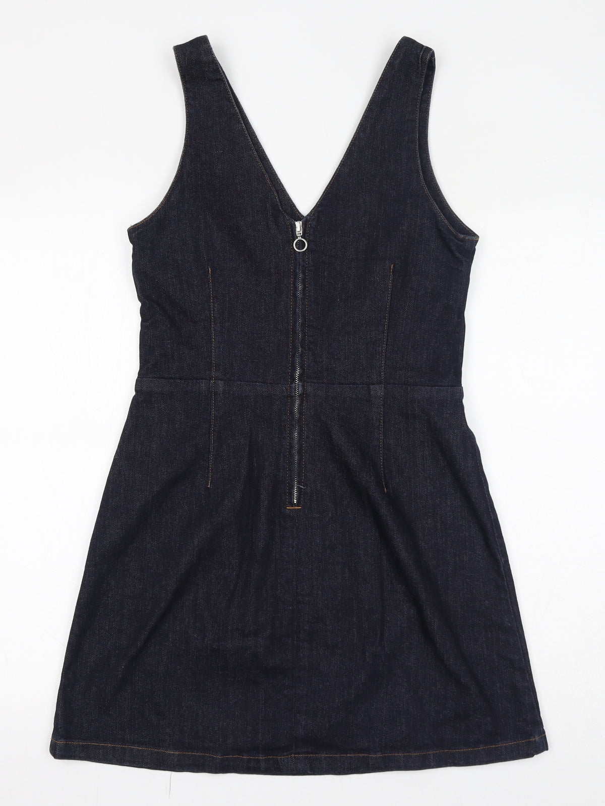 Moto Womens Blue Cotton Pinafore/Dungaree Dress Size 10 V-Neck Zip