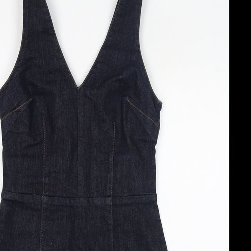 Moto Womens Blue Cotton Pinafore/Dungaree Dress Size 10 V-Neck Zip