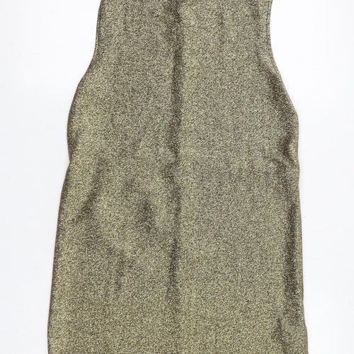 Topshop Womens Gold Viscose A-Line Size 10 Mock Neck Zip