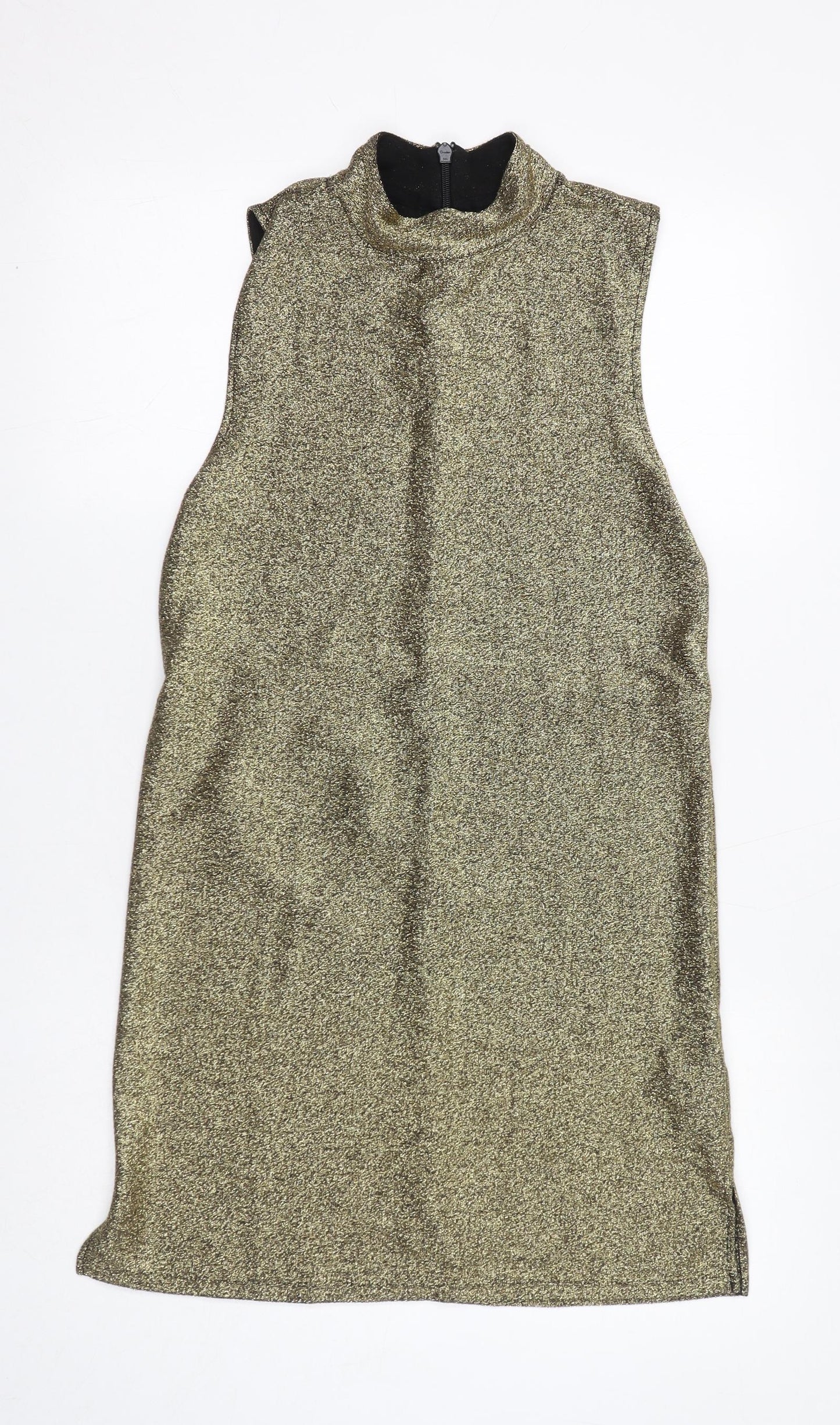 Topshop Womens Gold Viscose A-Line Size 10 Mock Neck Zip