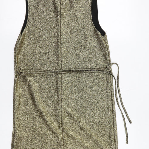 Topshop Womens Gold Viscose A-Line Size 10 Mock Neck Zip