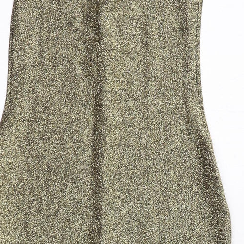 Topshop Womens Gold Viscose A-Line Size 10 Mock Neck Zip