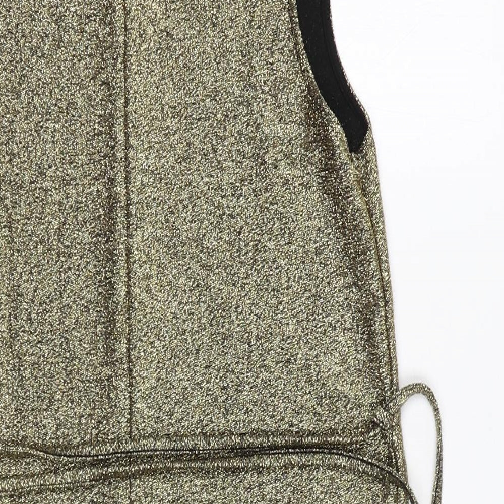 Topshop Womens Gold Viscose A-Line Size 10 Mock Neck Zip