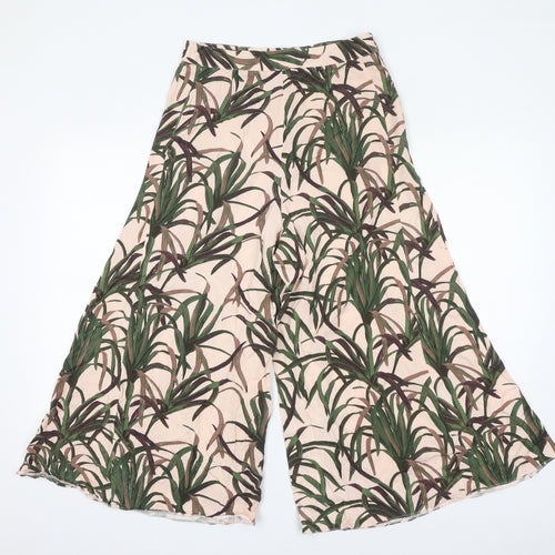 ASOS Womens Pink Geometric Viscose Cropped Trousers Size 10 L20 in Regular Zip - Plant Print