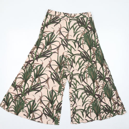 ASOS Womens Pink Geometric Viscose Cropped Trousers Size 10 L20 in Regular Zip - Plant Print