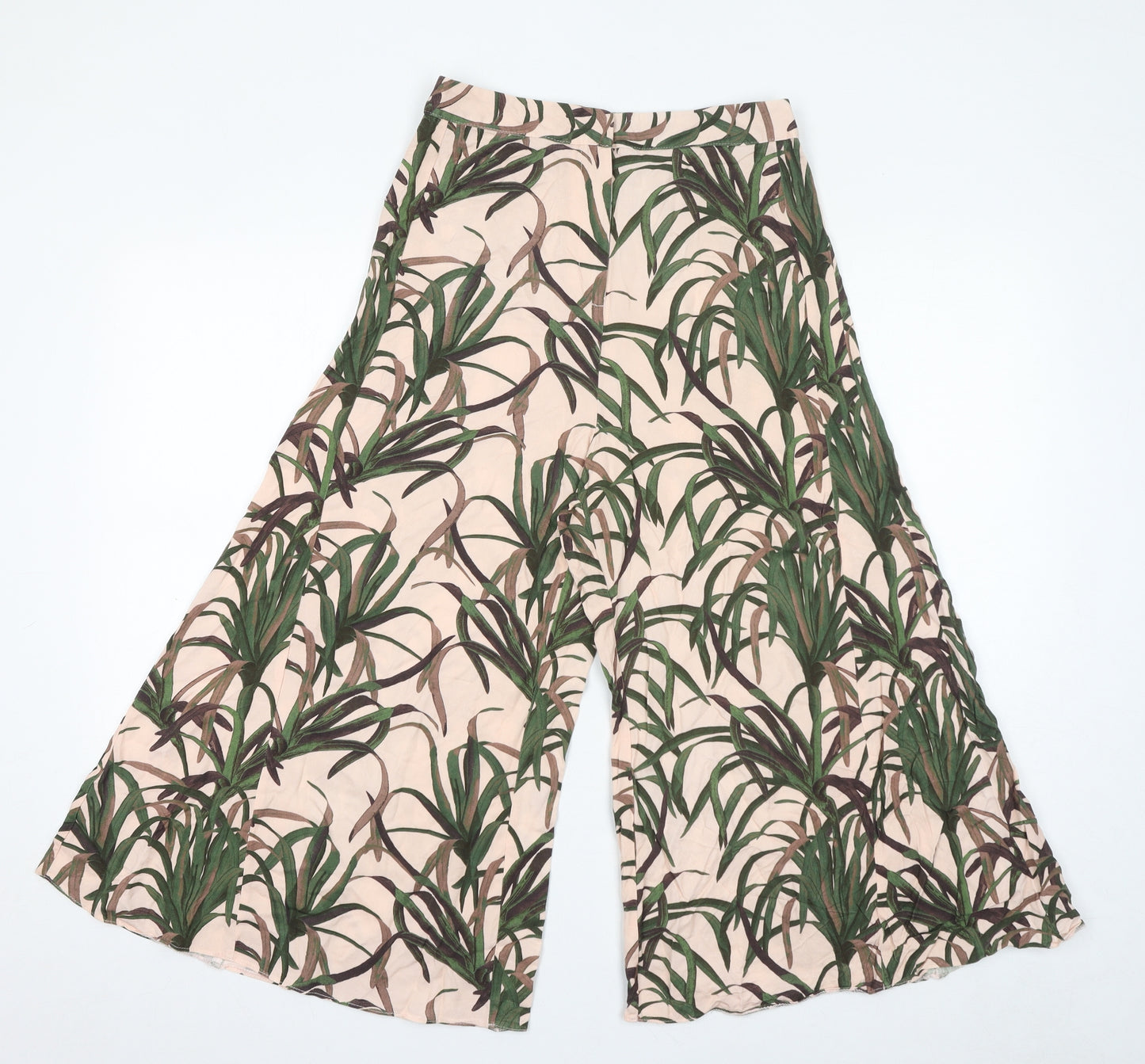 ASOS Womens Pink Geometric Viscose Cropped Trousers Size 10 L20 in Regular Zip - Plant Print