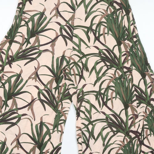 ASOS Womens Pink Geometric Viscose Cropped Trousers Size 10 L20 in Regular Zip - Plant Print