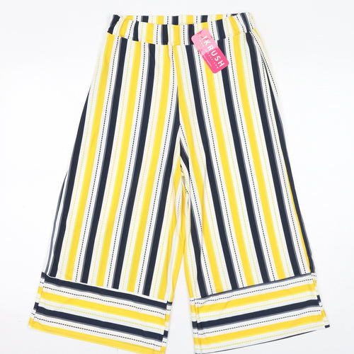 Ikrush Womens Yellow Striped Polyester Trousers Size 10 L18 in Regular Pull On