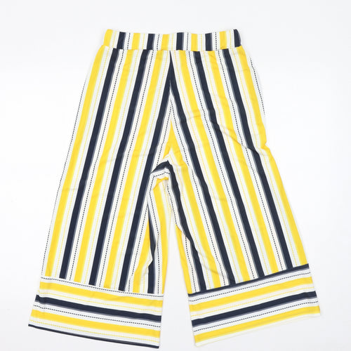 Ikrush Womens Yellow Striped Polyester Trousers Size 10 L18 in Regular Pull On