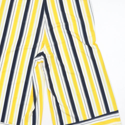 Ikrush Womens Yellow Striped Polyester Trousers Size 10 L18 in Regular Pull On