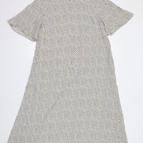 Marks and Spencer Womens Ivory Polka Dot Viscose Shift Size 14 Round Neck Zip