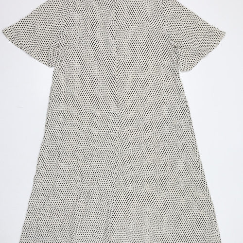 Marks and Spencer Womens Ivory Polka Dot Viscose Shift Size 14 Round Neck Zip