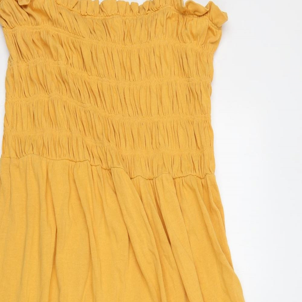 H&M Womens Yellow 100% Cotton A-Line Size XL Square Neck Pullover - Elasticated Bodice