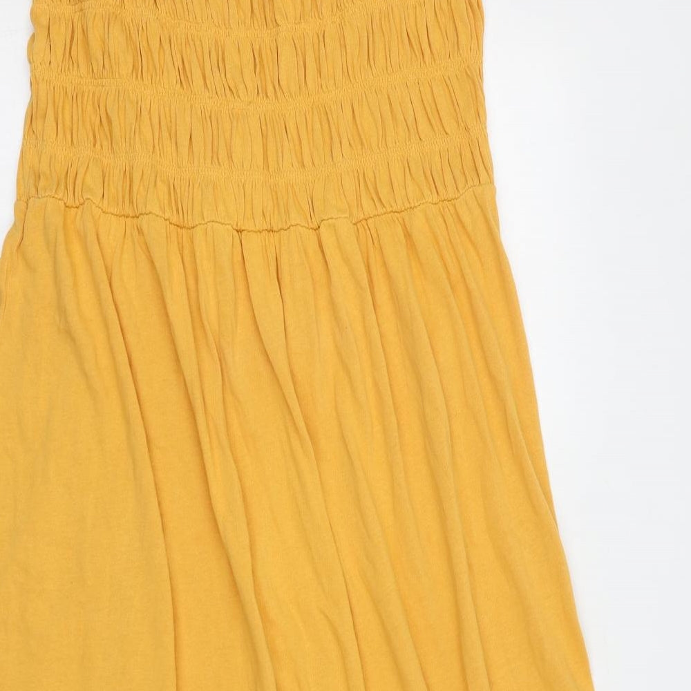 H&M Womens Yellow 100% Cotton A-Line Size XL Square Neck Pullover - Elasticated Bodice