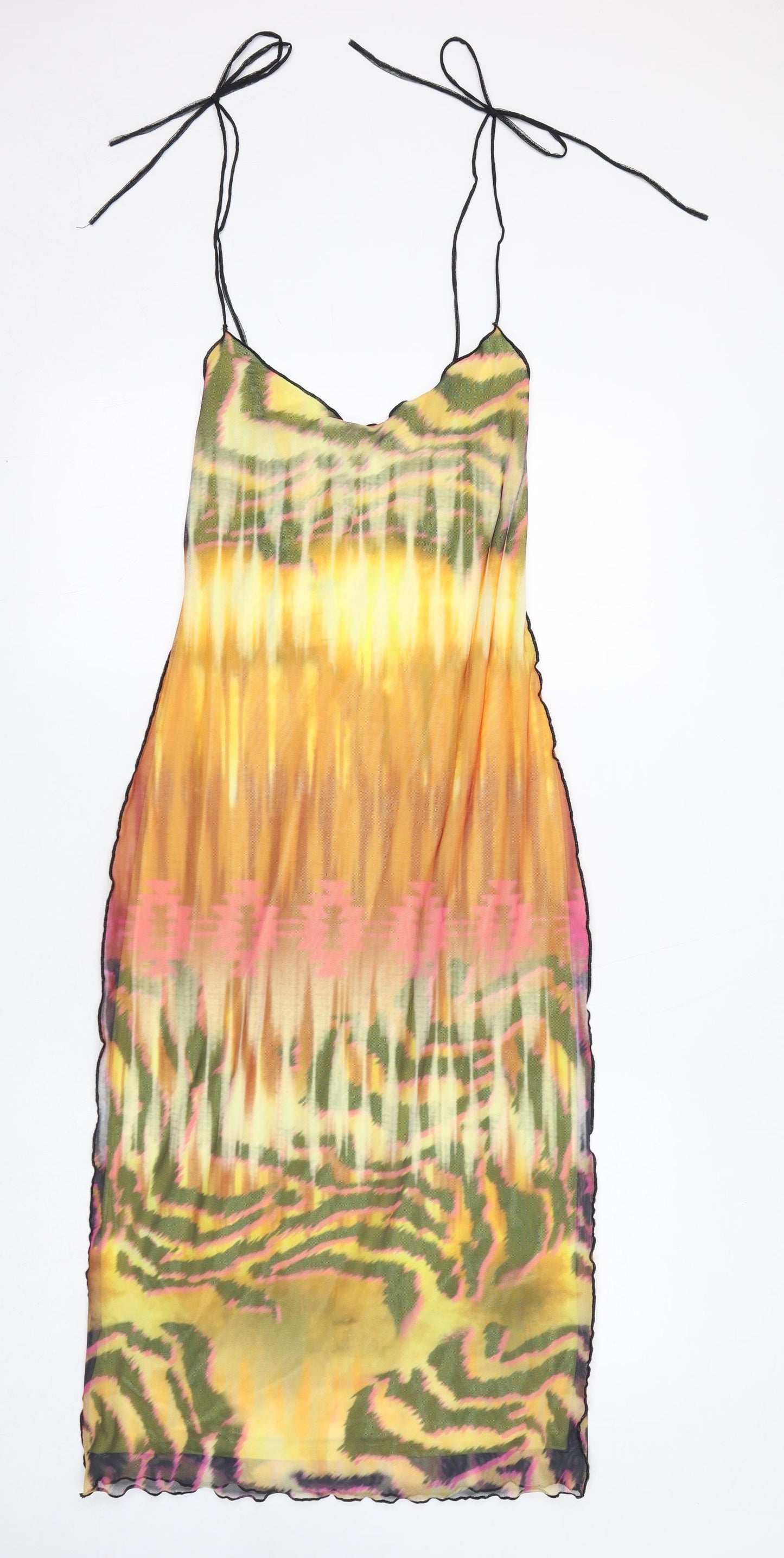 Bershka Womens Multicoloured Geometric Polyester Bodycon Size M V-Neck Pullover