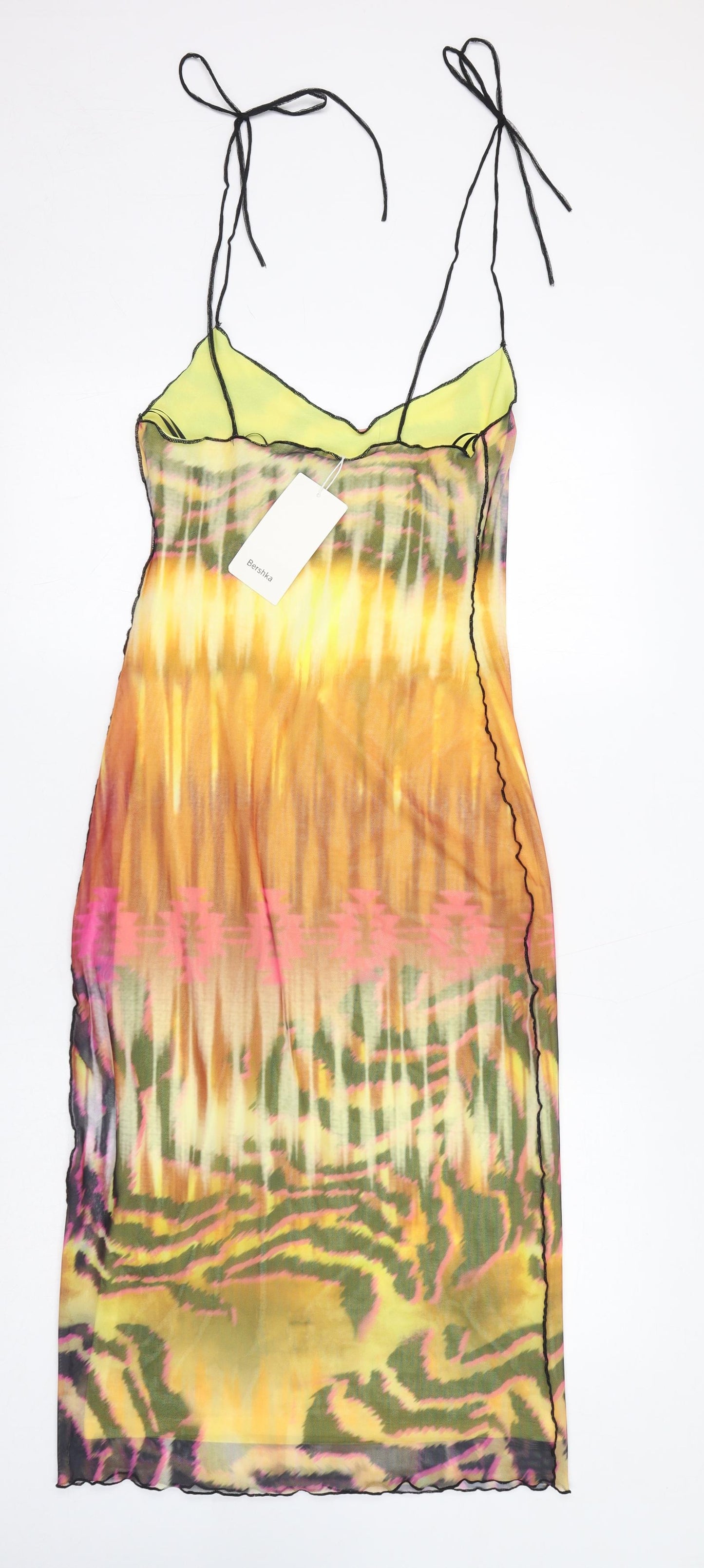 Bershka Womens Multicoloured Geometric Polyester Bodycon Size M V-Neck Pullover