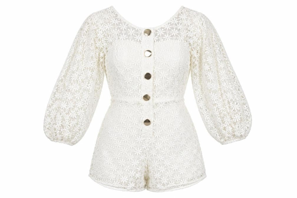 ASOS Womens White Floral Polyester Playsuit One-Piece Size 8 L13 in Zip - Open Back