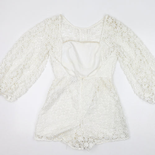 ASOS Womens White Floral Polyester Playsuit One-Piece Size 8 L13 in Zip - Open Back
