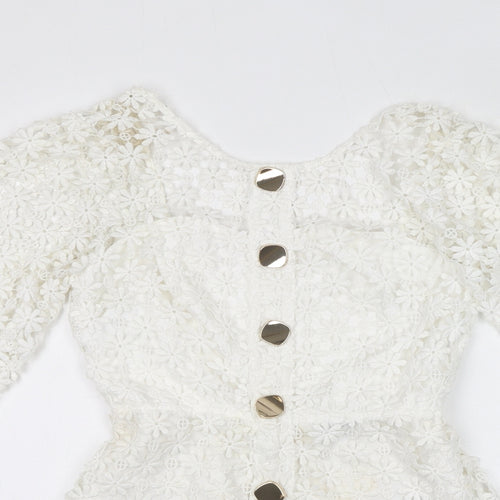 ASOS Womens White Floral Polyester Playsuit One-Piece Size 8 L13 in Zip - Open Back