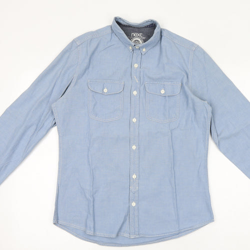 NEXT Mens Blue Cotton Button-Up Size S Collared