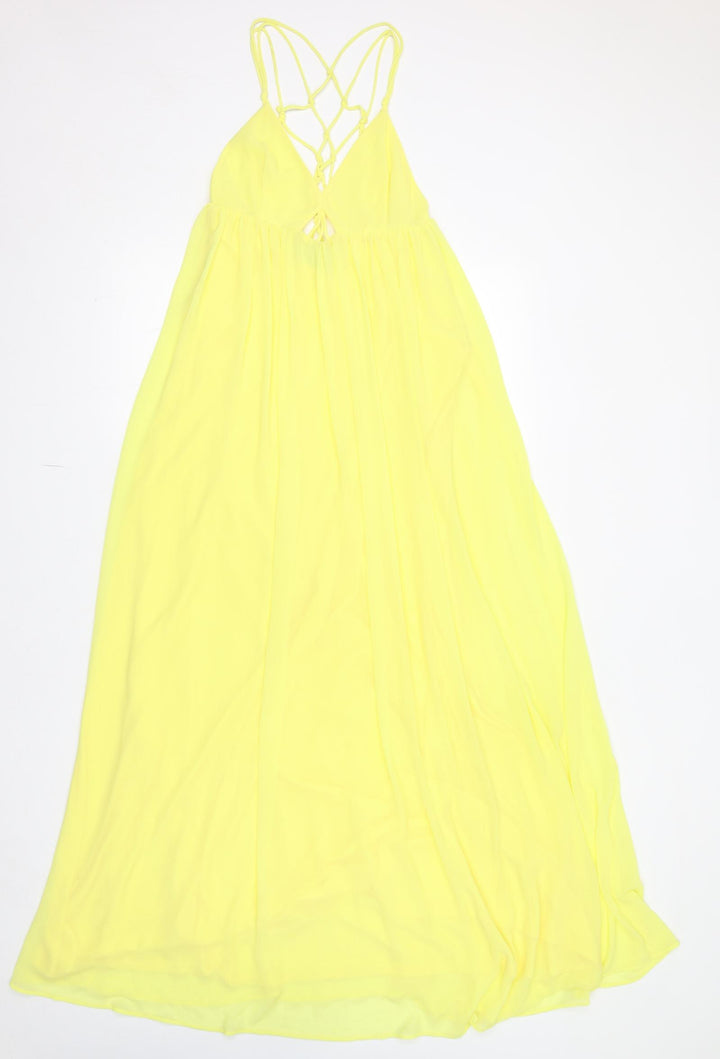 H&M Womens Yellow Polyester Maxi Size 6 V-Neck Zip
