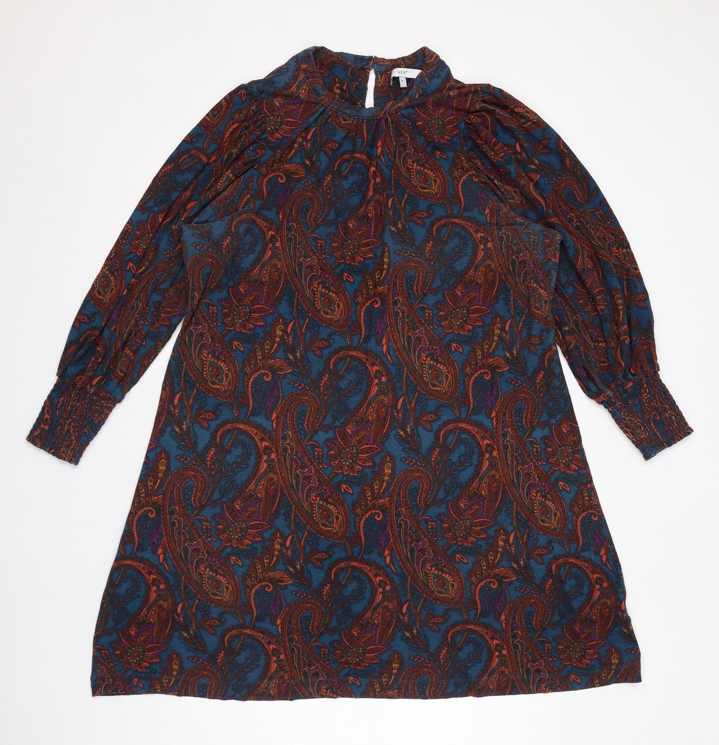 NEXT Womens Blue Paisley Viscose A-Line Size 16 Mock Neck Pullover