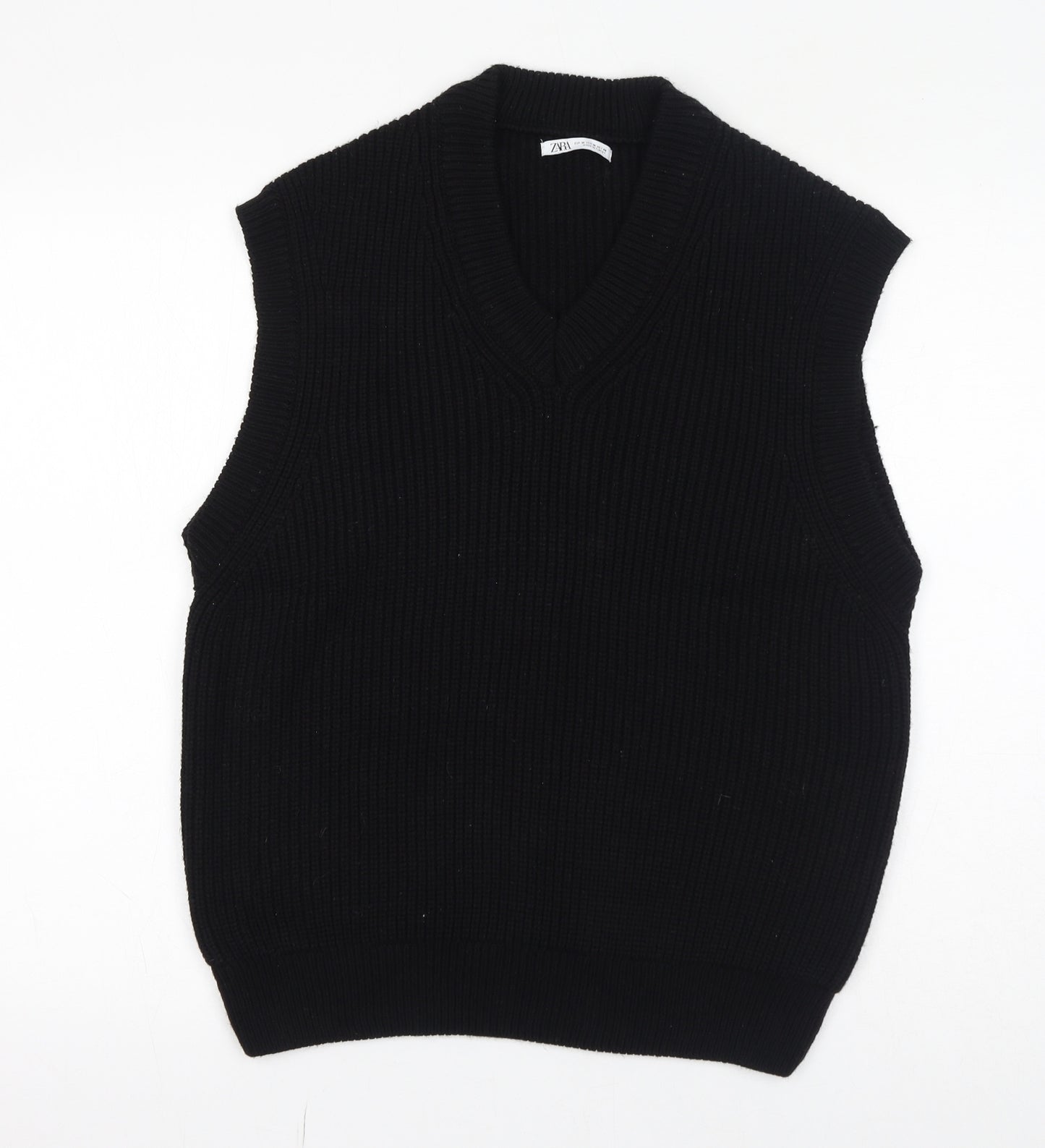 Zara Womens Black V-Neck Acrylic Vest Jumper Size M