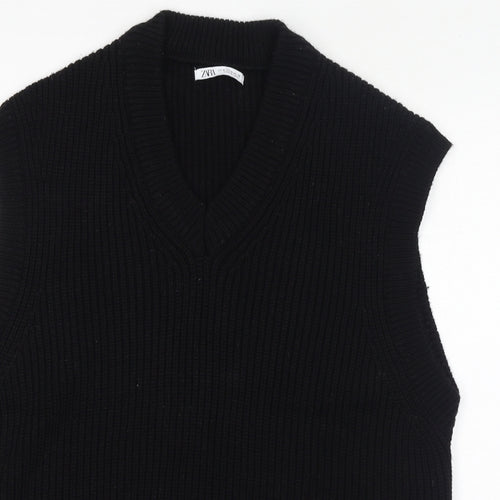 Zara Womens Black V-Neck Acrylic Vest Jumper Size M