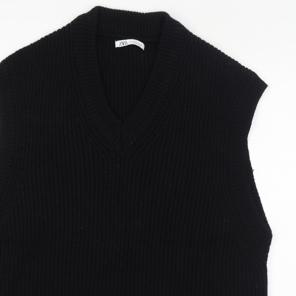 Zara Womens Black V-Neck Acrylic Vest Jumper Size M