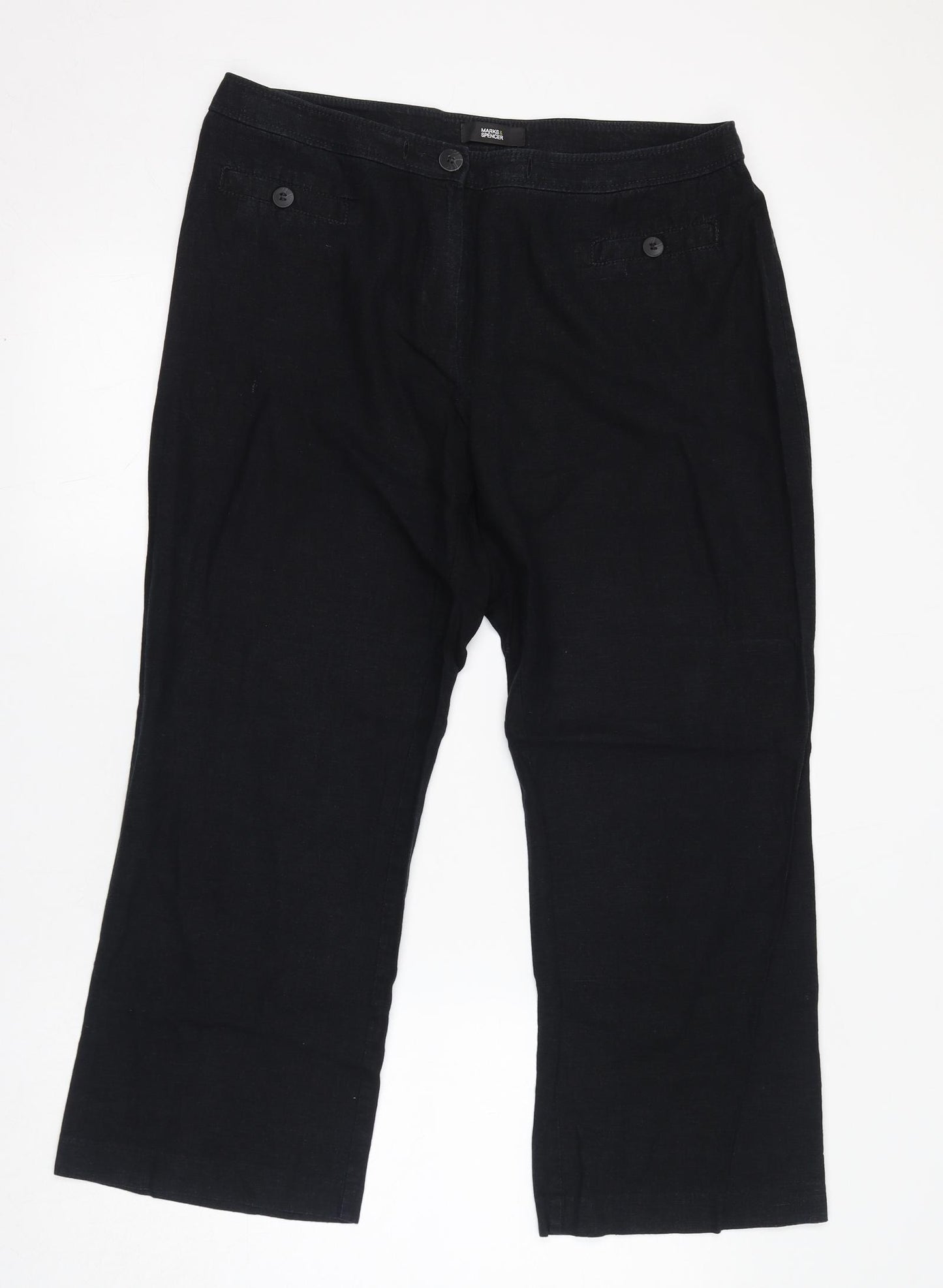Marks and Spencer Womens Black Linen Trousers Size 14 L27 in Regular Zip