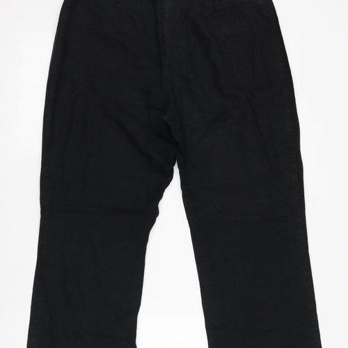 Marks and Spencer Womens Black Linen Trousers Size 14 L27 in Regular Zip