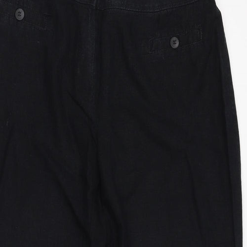 Marks and Spencer Womens Black Linen Trousers Size 14 L27 in Regular Zip