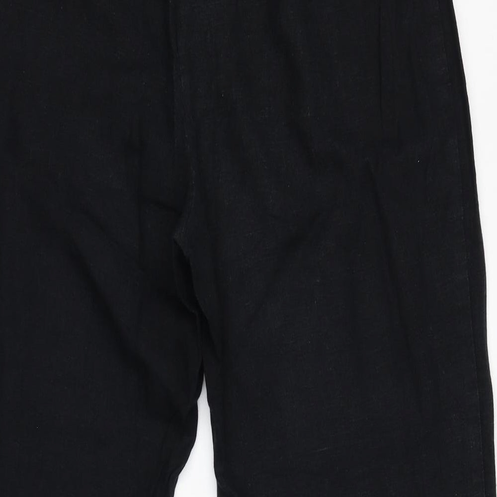 Marks and Spencer Womens Black Linen Trousers Size 14 L27 in Regular Zip