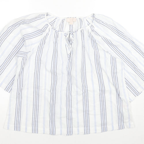 Gap Womens White Striped Cotton Basic Blouse Size S Round Neck