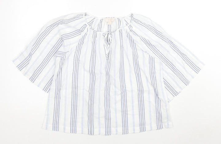 Gap Womens White Striped Cotton Basic Blouse Size S Round Neck
