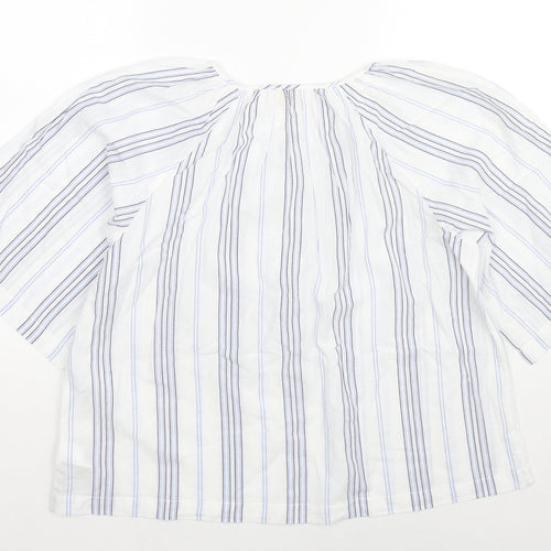 Gap Womens White Striped Cotton Basic Blouse Size S Round Neck