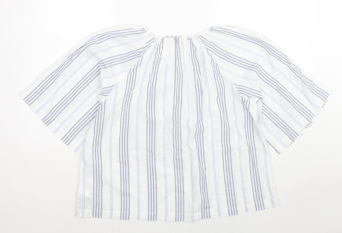 Gap Womens White Striped Cotton Basic Blouse Size S Round Neck