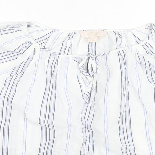 Gap Womens White Striped Cotton Basic Blouse Size S Round Neck