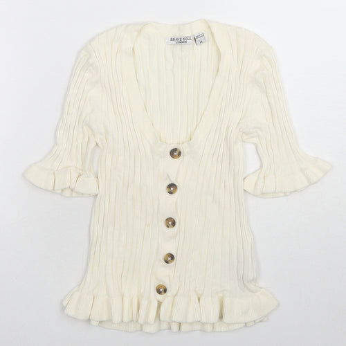 Brave Soul Womens Ivory Scoop Neck Viscose Pullover Jumper Size M