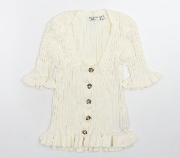 Brave Soul Womens Ivory Scoop Neck Viscose Pullover Jumper Size M
