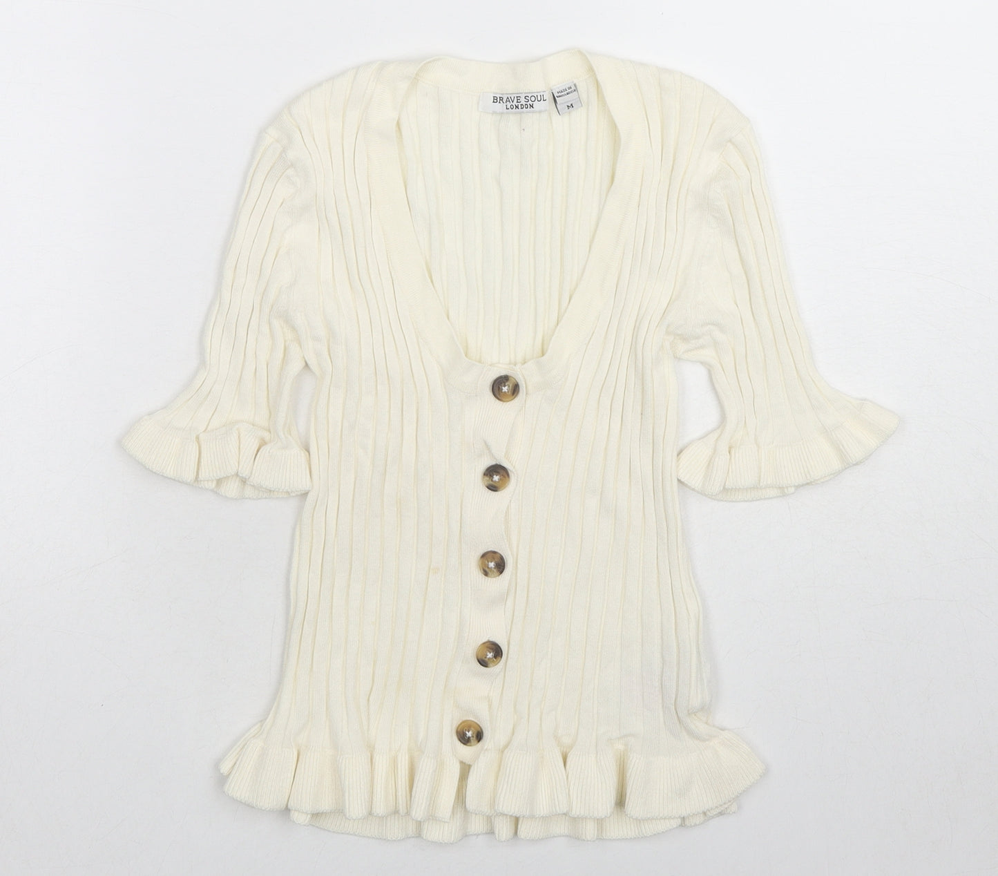 Brave Soul Womens Ivory Scoop Neck Viscose Pullover Jumper Size M
