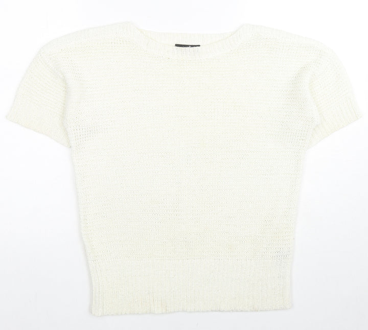 Wallis Womens White Boat Neck Acrylic Pullover Jumper Size S