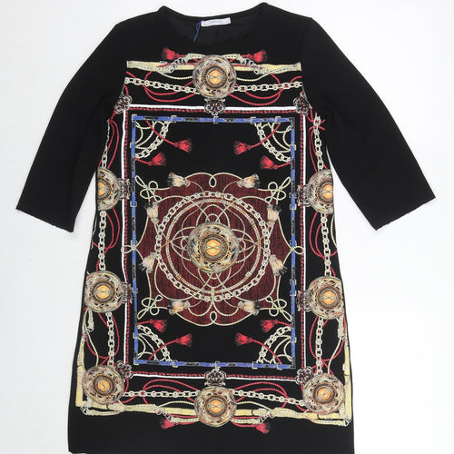 Zara Womens Multicoloured Geometric Polyester A-Line Size S Round Neck Pullover